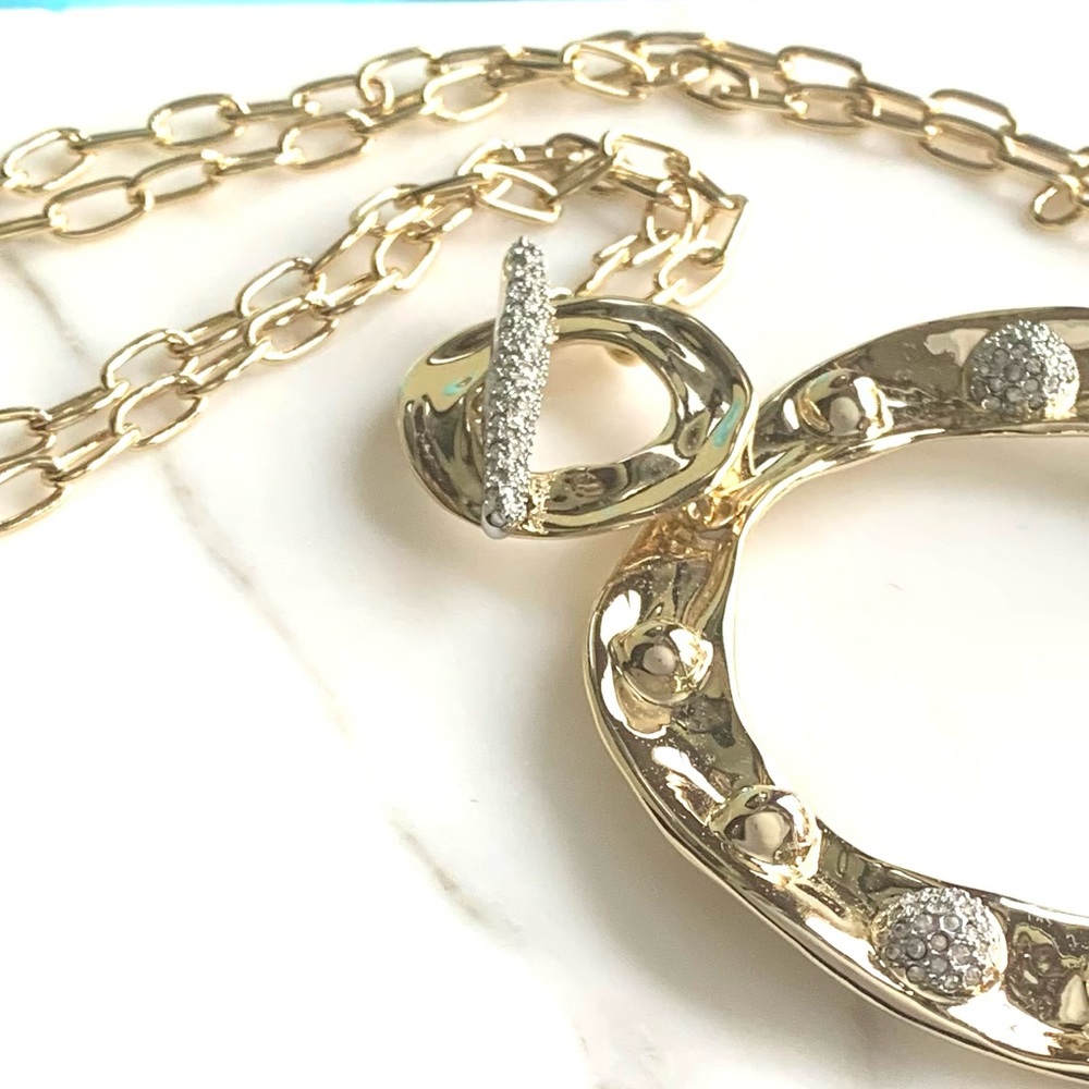 Alexis Bittar Large Gold Molten Repoussé & Crystal Dot Pendant Necklace - Picture 7 of 15